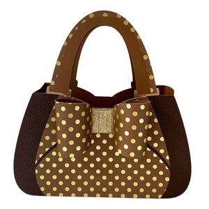 Elegant Brown and Gold Polka Dot Cardstock Mini Handbag